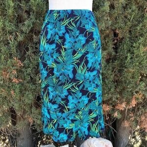 Citiknits Vintage Blue Floral Pattern Midi Skirt Women's Small